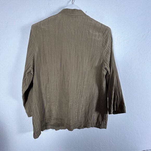 Citron Santa Monica Olive Textured Silk Cotton Blouse Jacket 0X Mandarin Collar - Picture 2 of 8